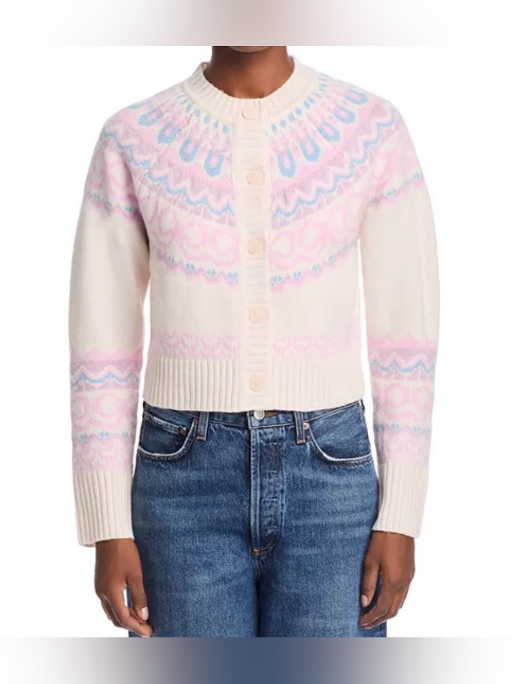 NWT LoveShackFancy Shantae Fair Isle Wool Cardigan Preppy Coquette Nordic Sz XL